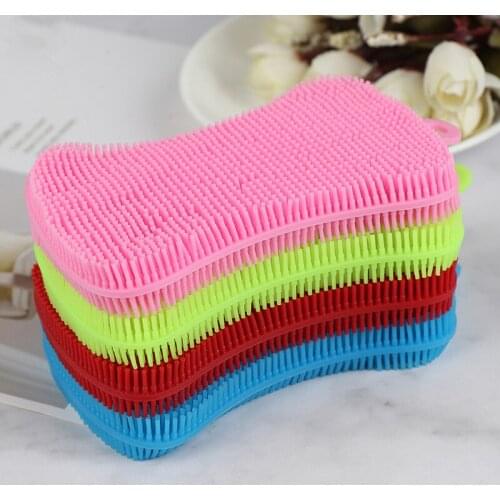 1Pc Silicone Dish Washing Brush Pot Pan Sponge Scrubber Silicone Scouring Pad Fruit Pot Pan Wash Brushes Kitchen Cleaning Tool
