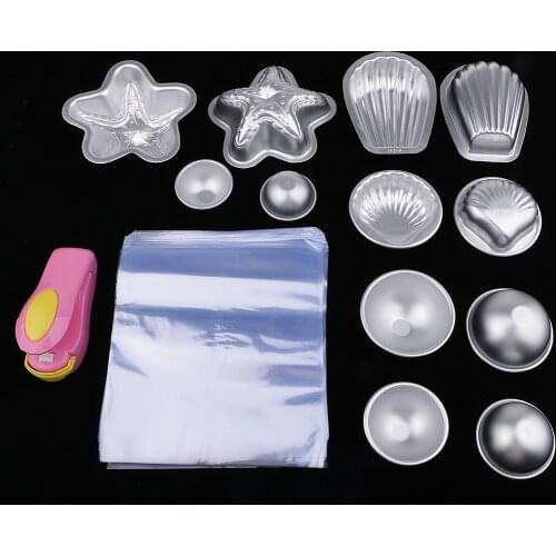 12pcs Metal Bath Bomb Mold with 200pcs Shrink Wrap Bags and 1pcs Mini Heat Sealer For Handmade Bath Bombs Soaps Cake Candle