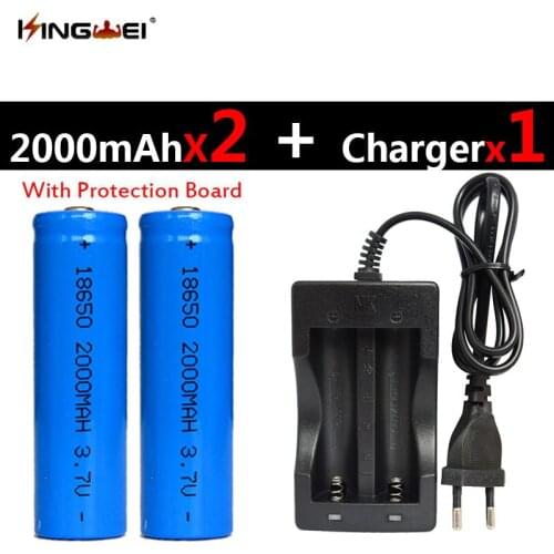 2Pcs Protected 18650 Rechargeable Li-ion 2000mah Battery +one NK-809 Universal Double Battery Charger for Flashlight Headlight