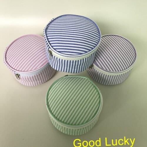 200pcs/lot 2019 New design fashion high quality stylish seersucker round cosmetic bag makeup mini clutch women Bag