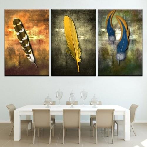 3 Panel modern canvas wall art feather design printed med and stretched home decor art painting