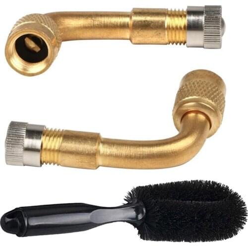 3Pcs Accessories: 2Pcs Valve Extension Valve Extension Adapter Tire 90 Degree Bent Angle & 1Pcs Car Cleaning Soft Brush