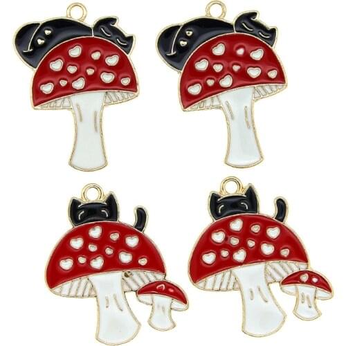 5pcs/lot Alloy Mushroom Cat Enamel Charms For Jewelry DIY Accessories Bachelors Clothing Pendants Floatings Keychain Crafts New