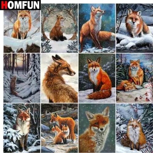 HOMFUN Full diamond Painting "Fox winter forest" Resin Drill Embroidery 5D Diy Diamond Painting Handmade Cross Stitch gift