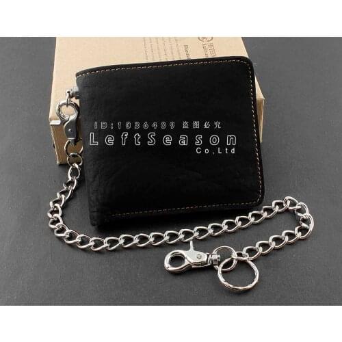 Basic Simple Biker Trucker Mens SOFT Leather Bifold Wallet With Long Key Chain