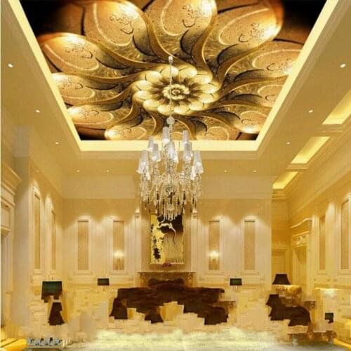 Beibehang Large Custom Wallpaper 3D Stereo Golden Flower Living Room Bedroom Continental Roof Mural Ceiling Background