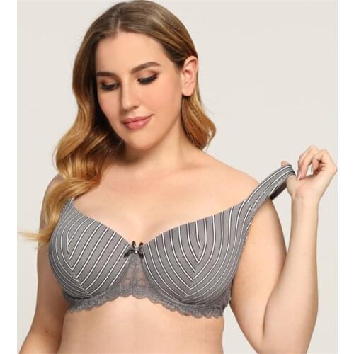 New Breast European American Decompression Stripe Wide Shoulder Belt Full Large Cup Women Bras Lace Brassiere