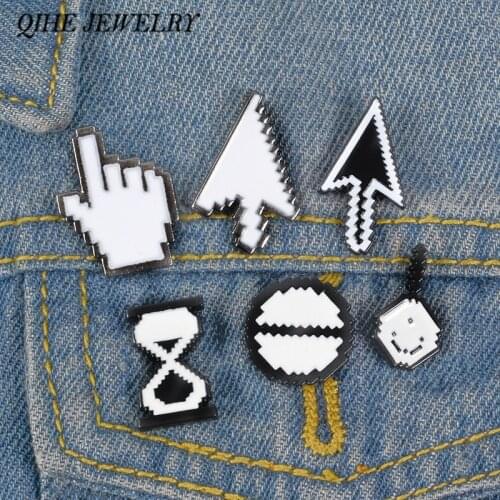 QIHE JEWELRY Computer Cursor Icons Pins Arrow Pointer Hand Unavailable Busy Pixelated Lapel pin Computer Accessories