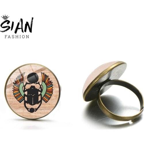 SIAN 2020 Symbol of Strength Egyptian Scarab Glass Dome Ring Ancient Eye of Horus Egypt Finger Rings Jewelry Fashion Women Gifts
