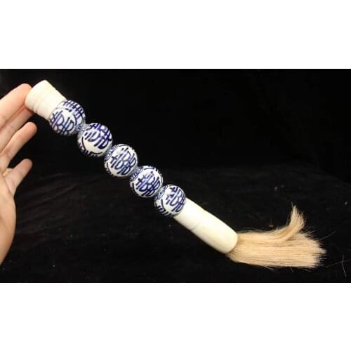 Collection Chinese Old Calligraphy Painting Inlaid Porcelain Bead Large Brush Pen Decoration/20