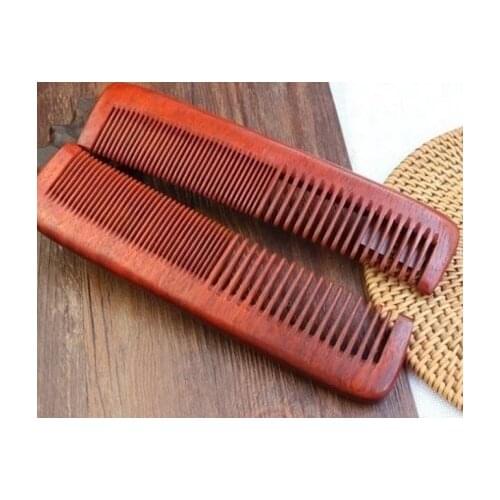 20pcs/lot Natural Amood Wood Handmade Red Comb Fine/Wide Tooth Beard Comb 7inch Customizable logo