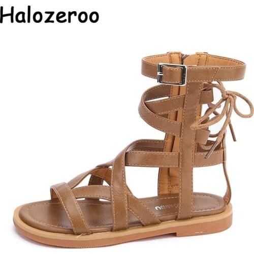 Summer Kids High Gladiator Sandals Children Princess Sandals Baby Girls Beige Brand Shoes Beach Sandals Soft Dress Shoes 2020