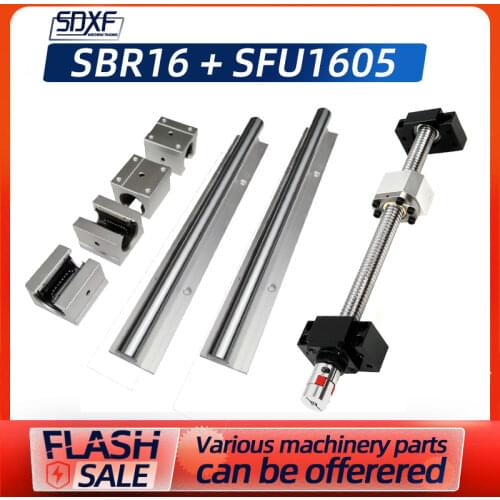 2pcs SBR16 Linear Rail+SFU1605Ball Screw Any Length+1605 Nut +BKBF15 End Support+Coupling +1605Nut Housing+4pc SBR16UU For XYZ