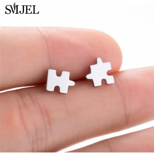 SMJEL Metal Puzzle Stud Earrings Black Personality Unique Geometric Earring for Women Girls Christmas Gifts Hot Sale Jewelry