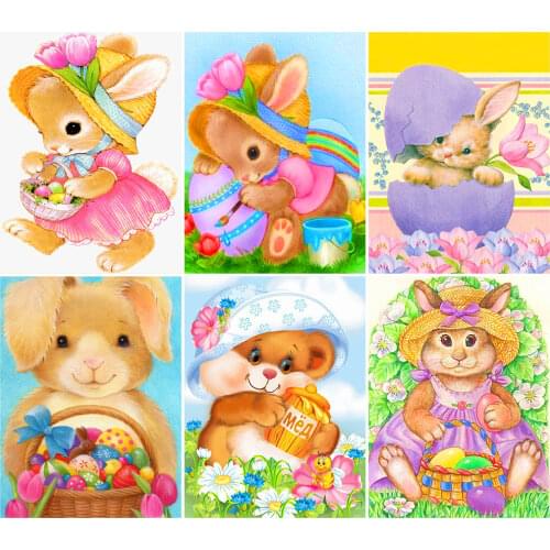 5D Diy Diamond Painting Easter Bunny Rhinestone Diamond Mosaic Bunny Cross Stitch Embroidery Cartoon Full Square/Round Wall Art