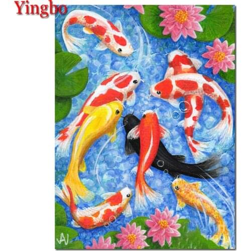 New arrival 5D Diamond Painting koi fish lotus Full Square Handmade Embroidery Diamond Cross Stitch Mosaic Set Home Decoration