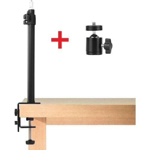Tabletop Light Stand Clip Stand 36-60cm Adjustable Metal Desk Mount C Clamp Monopod for DSLR Camera Ring Light Video Panel Light