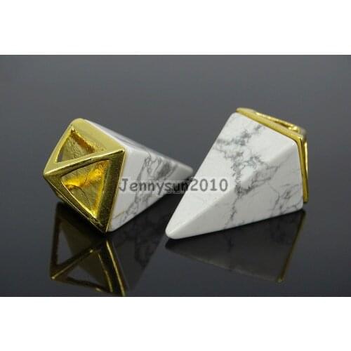 Natural White Howtite Gems Stones Pyramid Pointed Healing Reiki Chakra Gold Pendant Beads Necklace Earrings Jewelry 5Pcs/Pack