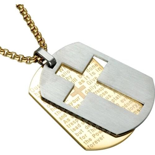 Stainless Steel Bible Cross Dog Tag Square Pendants Necklace For Men Jewelry Drop Shipping