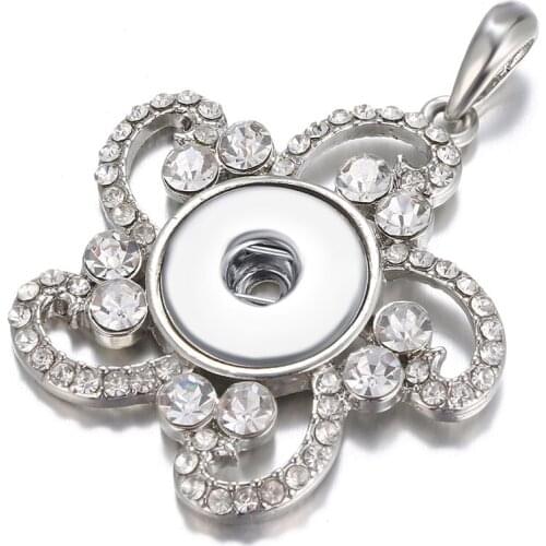 New Fashion Beauty Crystal Hollow Flower snap pendant necklace 60cm fit 18mm snap buttons snap jewelry wholesale XL0110