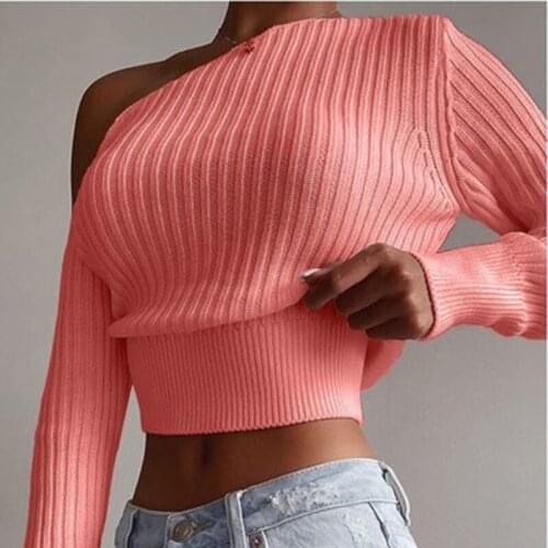 New Sexy Off Shoulder Women' Sweater Jumper Spring Long Sleeve Knitted Crop Tops Fashion Solid Lady Pullover Sweaters Streetwear