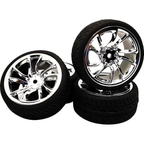 Rim 12mm 1/10 Rubber Tire Wheel Set Model 4pcs TRC + PP133 Fit 1:10 RC On Road Car