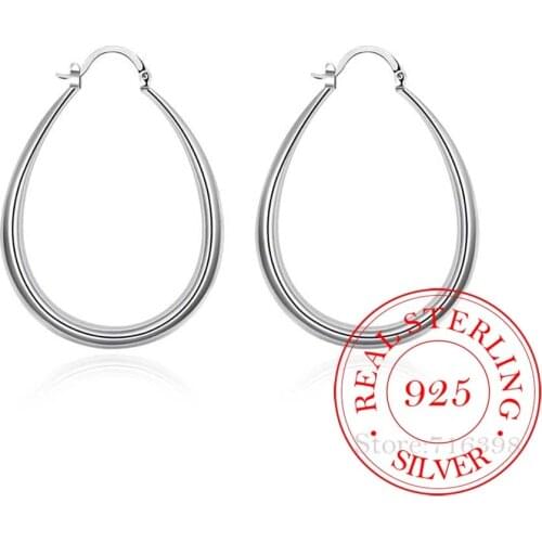 Personality Hyperbole 100% 925 Sterling Silver Simple Smooth Big Egg Hoop Earrings For Women Sterling-Silver-Jewelry Pendientes