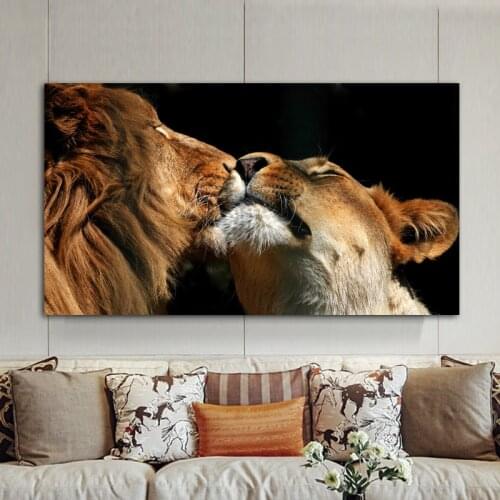 SELFLESSLY Lion Mother and Son Posters Canvas Prints Animal Kiss Painting Home Decor Wall Pictures for Living Room Soaf NO FRAME