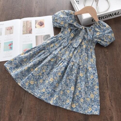 Girls Princess Bowtie Dresses 2021 New Trend Summer Kids Fashion Flower Costumes Chidlren Floral Party Cute Vestidos 2-7 Years