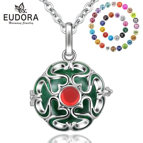 Eudora 20mm Harmony Ball Flower Cage Chime Sound Bola Ball Pendant Necklace for Pregnant Women Children Christmas gift K139N20