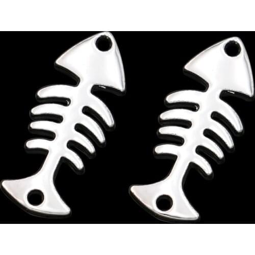JAKONGO Silver Plated Fish Bone Connector for Jewelry Making Earrings Accessories Findings DIY 25x11mm 10pcs/lot