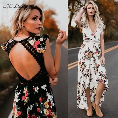 Boho Chic Womens Lace Floral Maxi Dress Summer Long Dress Evening Party Beach Dresses Sundress Women Backless Bohemian Dress