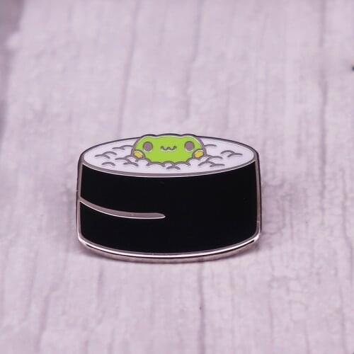 Cute Maki Frogg Enamel Pin Sitting In Sushi Brooch Rice Ball Roll Badge Fashion Jewelry Gift