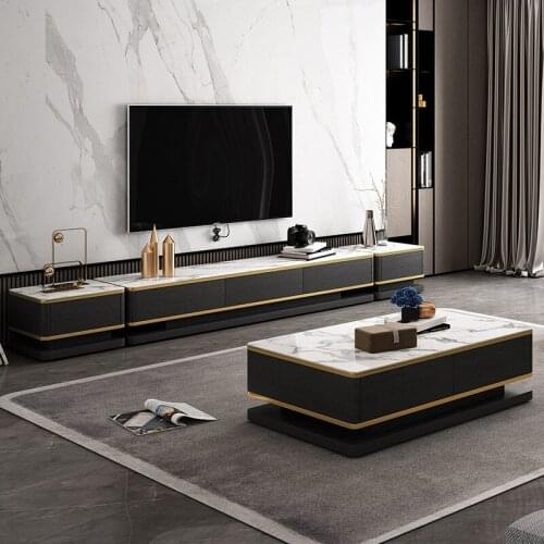 Light Luxury Marble TV Cabinet Tea Table Combination Living Room Set Modern Simple Villa Coffee Table