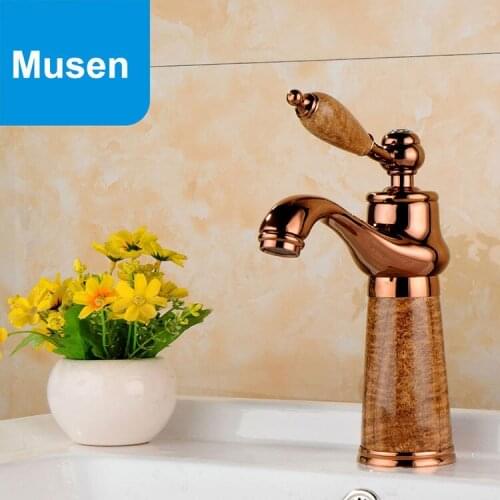 High-End Antique Golden With Marble Finishing Hot Cold Water Europe Faucet Bathroom