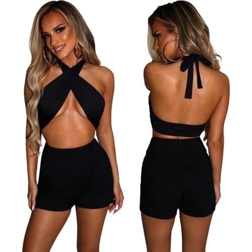 Women Halter Vest with Sexy Hollow Open Chest Backless Design Criss Cross Simple Solid Color Cooling Summer Clothing