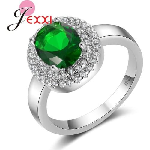 Luxury Green Party Finger Rings Top Quality 925 Sterling Silver with Cubic Zirconia Wedding Jewelry Rhinestone Anel Bague