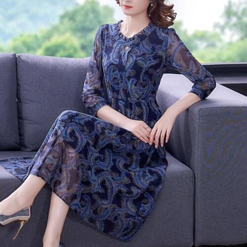 Autumn Floral Mesh Chiffon Beach Midi Dresses Spring Korean Fashion Office Lady Casual Dress 2021 Women Bodycon Elegant Vestidos
