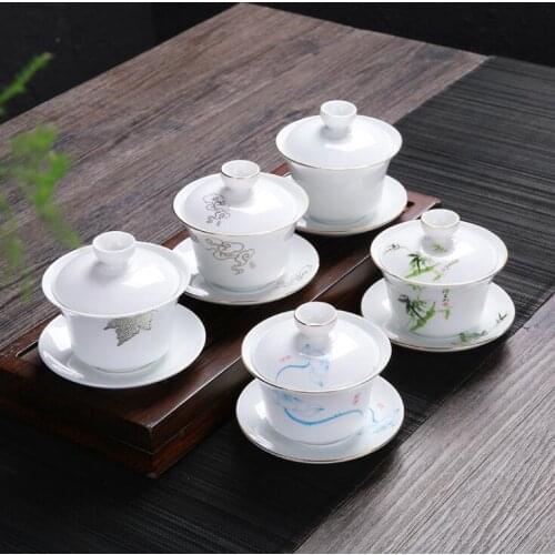 150ml Bai Yu Creativity Tea Set Gaiwan porcelainTeaware Sets Kung Fu Tea Ceremony Tea Set Supplies Decoration Accessories Crafts
