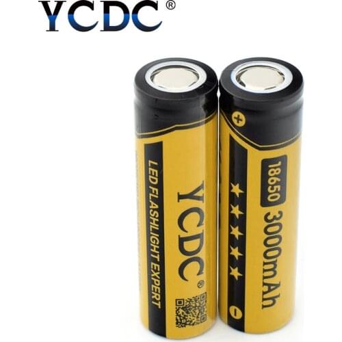 YCDC 2pcs Li-ion flat-top 18650 Rechargeable Batteries 3.7V 3000mAh Lithium Charging Battery for 3.7 v NCR 18650 Batery Whit BOX