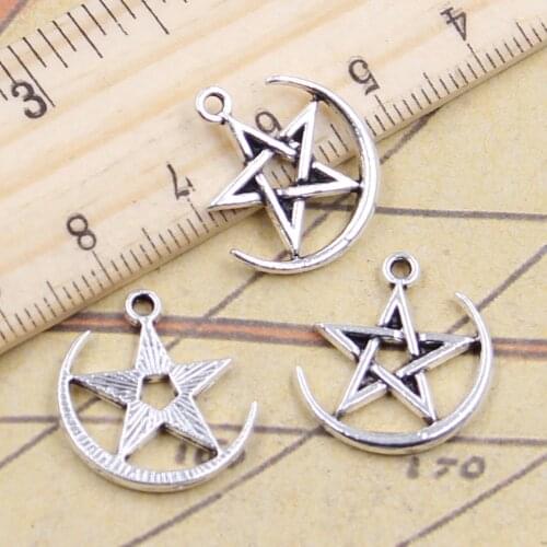 20pcs Charms Star Moon 20x18mm Tibetan Silver Color Pendants Antique Jewelry Making DIY Handmade Craft