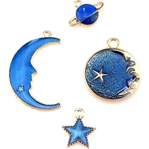 20X Colors Enamel Moon Sun Star Universe Prints Charms fit Pendant Rotating Key Chain Keyrings Jewelry Making