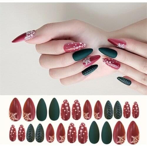 24Pcs detachable False Nail Tips Set Full Cover for Decoration Press On Artificial Nails Art Tips snowflake for 2021 new year