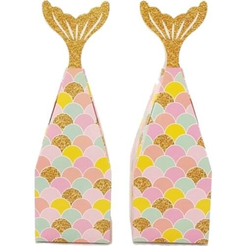 50Pcs Mermaid Tail Box Mermaid Candy Box Gift Package Boxes Treat Box for Children Birthdays Decorations Supplies