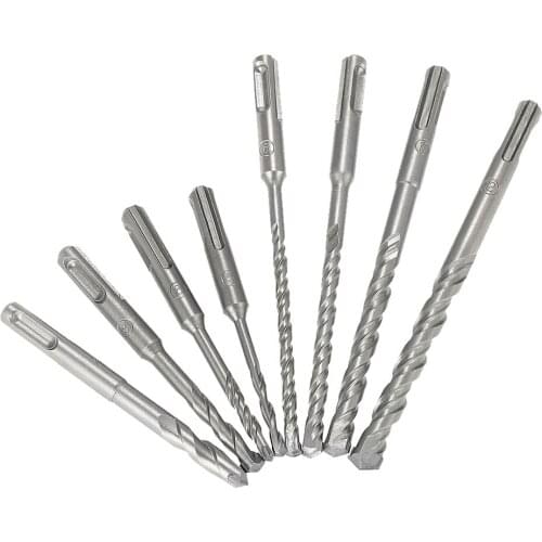 8pcs 2 Pits 2 Slots SDS Shank YG8 Carbide Masonry Drills Rotary Hammer Impact Drill Set for Drilling Concrete Brick Tile 5-12mm