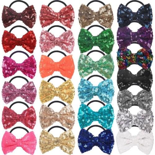 Sequin Bow Hairband 3inch Sequin Hair Ribbon Bows with Black Hair Band Hair Ties Bow Headband for Hair Accessories 15pcs/lot