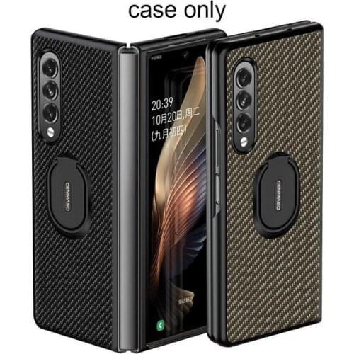 Fashion Carbon Fiber case for Samsung Galaxy Z Fold 3 Fold 2 Cover Anti-knock luxury ring stand PU Cases for Fold3 Fold2