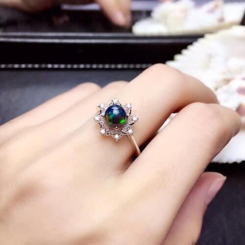 Classic natural black opal gemstone necklace ring and earrings jewelry set with silver precious natural gem beautiful gift