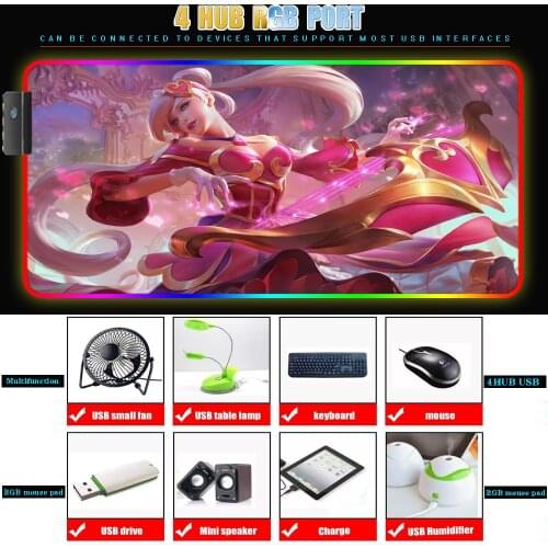 League of Legends Cute Girl 4 Usb Hub Mouse Pad Usb Dock Plug-in Usbdock Multi-interface Mouse Pad Table Mat RGB Rubber Pad Xxl