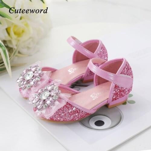 Summer Children Sandals Girls Princess Shoes Leather Glitter Rhinestones Bow Kids Shoes Fashion Girls Sandals Crystal Shoes